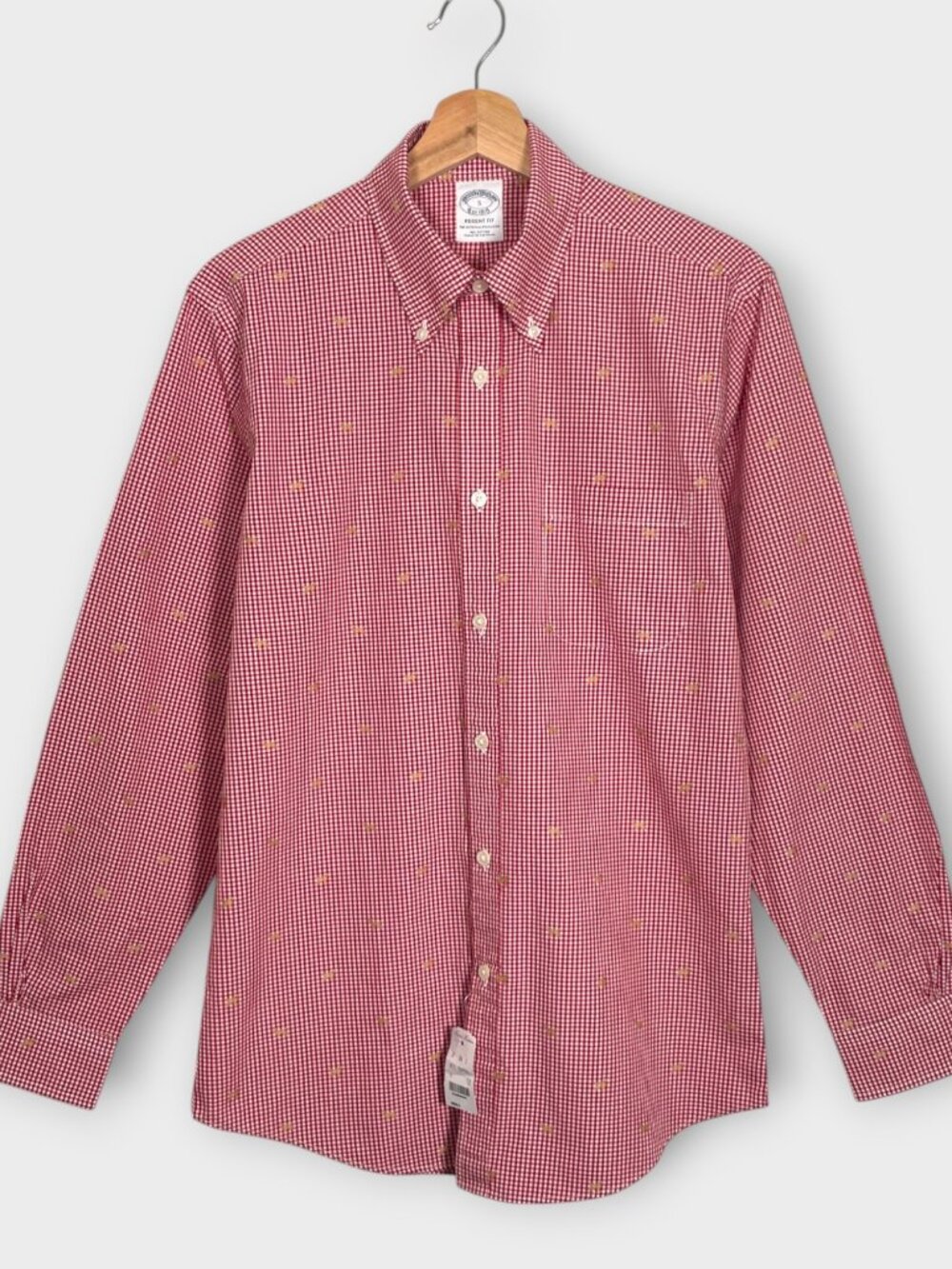 Brooks Brothers Regent Fit Button Down Shirt S All Cotton Red Check Dogs NEW